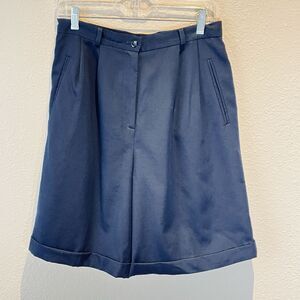 Talbots Womens Navy Wool Shorts Lined High Rise Cuffed Sz 12 Pockets Belt Loops